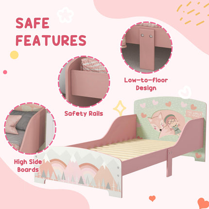 Toddler Bed Frame with Dressing Table, Mirror & Stool Kids Bedroom Furniture Set for Ages 3-6 - Pink