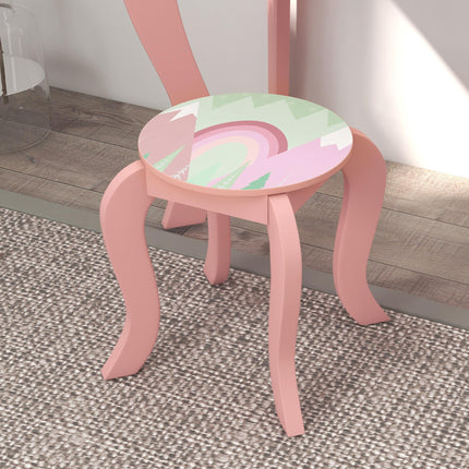 Toddler Bed Frame with Dressing Table, Mirror & Stool Kids Bedroom Furniture Set for Ages 3-6 - Pink