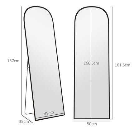 162cm Full-Length Aluminium Frame Standing Mirror - Black