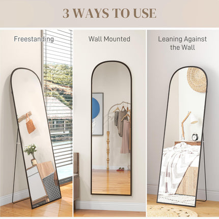 162cm Full-Length Aluminium Frame Standing Mirror - Black
