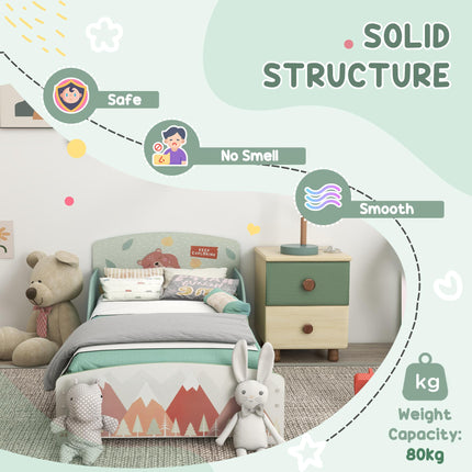 Kids Bedroom Furniture Set with Bed Frame, Toy Chest, Dressing Table & Stool for Ages 3-6 - Green