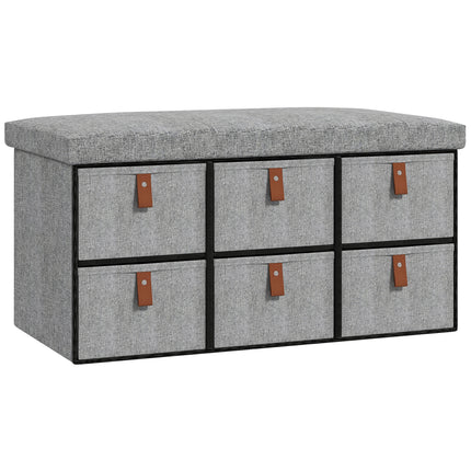 Shoe Storage Bench with Cushion and 6 Fabric Drawers for Entryway, Hallway, Bedroom - Light Grey
