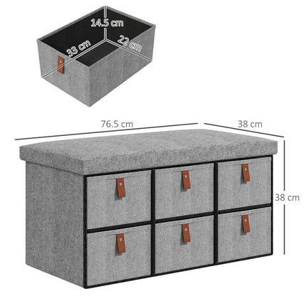 Shoe Storage Bench with Cushion and 6 Fabric Drawers for Entryway, Hallway, Bedroom - Light Grey