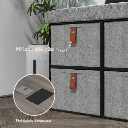 Shoe Storage Bench with Cushion and 6 Fabric Drawers for Entryway, Hallway, Bedroom - Light Grey
