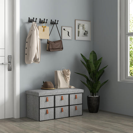 Shoe Storage Bench with Cushion and 6 Fabric Drawers for Entryway, Hallway, Bedroom - Light Grey