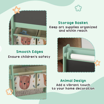 Kids Table and Chair Set with Easel, Paper Roll & Storage Baskets - Green