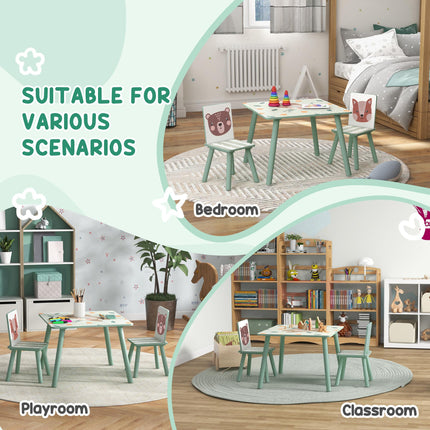 Kids Table and Chair Set with Easel, Paper Roll & Storage Baskets - Green