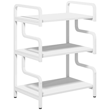 3-Tier Industrial Metal Storage Shelves with Waved Sides for Home Office Display - White