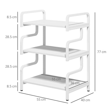 3-Tier Industrial Metal Storage Shelves with Waved Sides for Home Office Display - White