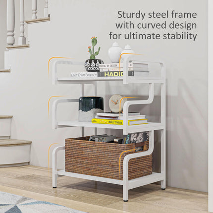 3-Tier Industrial Metal Storage Shelves with Waved Sides for Home Office Display - White