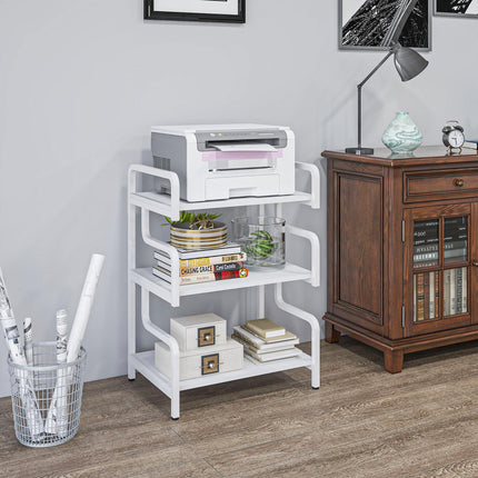 3-Tier Industrial Metal Storage Shelves with Waved Sides for Home Office Display - White