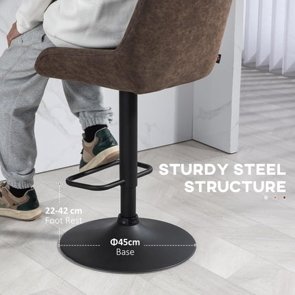 Adjustable Retro Bar Stools Set of 2 with Back Support - Coffee