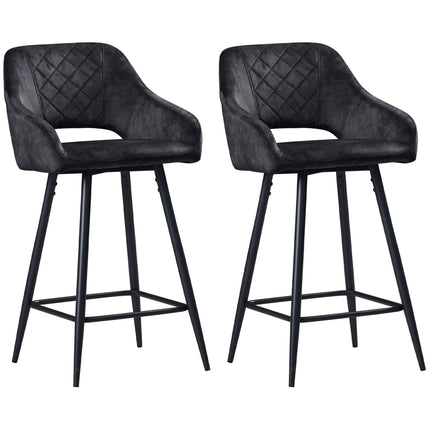 Set of Two Velvet-Feel Bar Stools - Grey