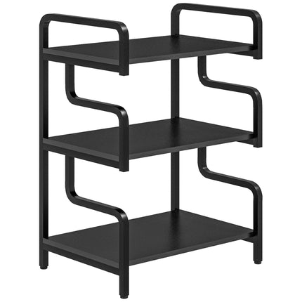 3-Tier Industrial Metal Storage Shelves with Waved Sides for Home Office & Living Room - Black