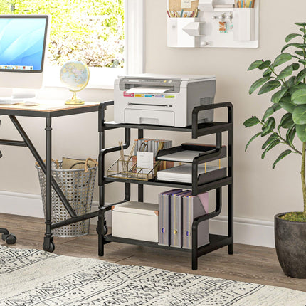 3-Tier Industrial Metal Storage Shelves with Waved Sides for Home Office & Living Room - Black