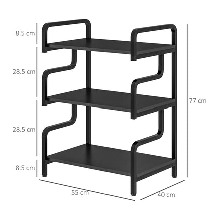 3-Tier Industrial Metal Storage Shelves with Waved Sides for Home Office & Living Room - Black
