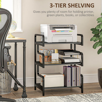 3-Tier Industrial Metal Storage Shelves with Waved Sides for Home Office & Living Room - Black