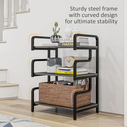 3-Tier Industrial Metal Storage Shelves with Waved Sides for Home Office & Living Room - Black