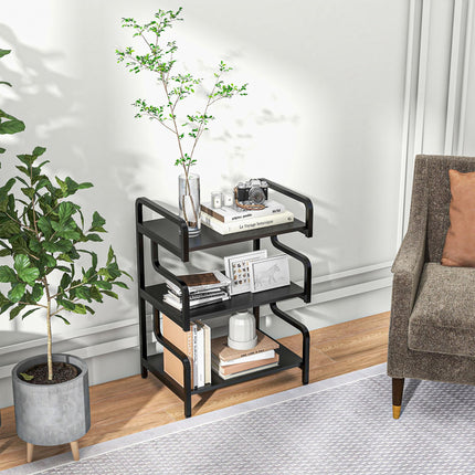 3-Tier Industrial Metal Storage Shelves with Waved Sides for Home Office & Living Room - Black