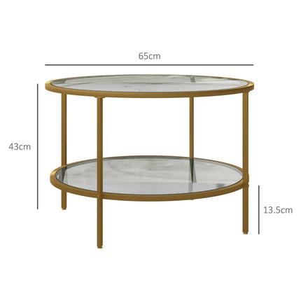 Round Coffee Table with Storage, 2-Tier Tempered Glass Coffee Table with Steel F