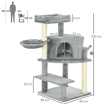 Sisal 100cm Cat Tree Tower with Scratching Post - Grey