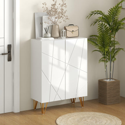 Narrow Shoe Storage Cabinet with Adjustable Shelves and Soft-Close Hinges for 15-20 Pairs - White
