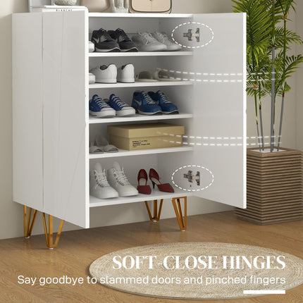 Narrow Shoe Storage Cabinet with Adjustable Shelves and Soft-Close Hinges for 15-20 Pairs - White