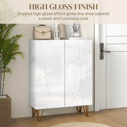 Narrow Shoe Storage Cabinet with Adjustable Shelves and Soft-Close Hinges for 15-20 Pairs - White