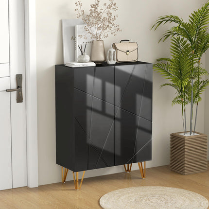 Narrow Shoe Storage Cabinet for 15-20 Pairs with Soft-Close Hinges and Adjustable Shelves - Black