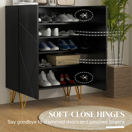 Narrow Shoe Storage Cabinet for 15-20 Pairs with Soft-Close Hinges and Adjustable Shelves - Black