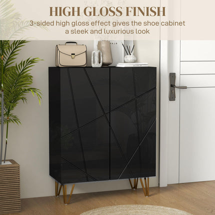 Narrow Shoe Storage Cabinet for 15-20 Pairs with Soft-Close Hinges and Adjustable Shelves - Black