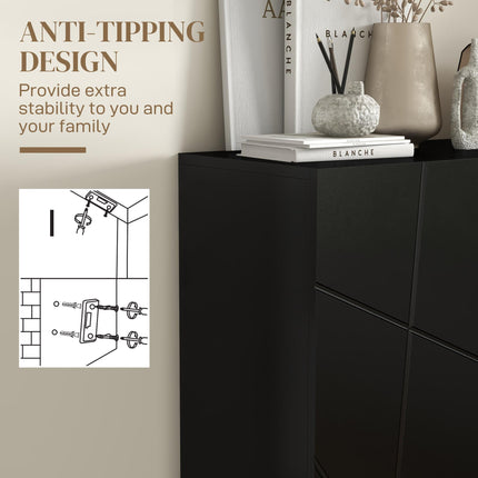 Narrow Shoe Storage Cabinet for 15-20 Pairs with Soft-Close Hinges and Adjustable Shelves - Black