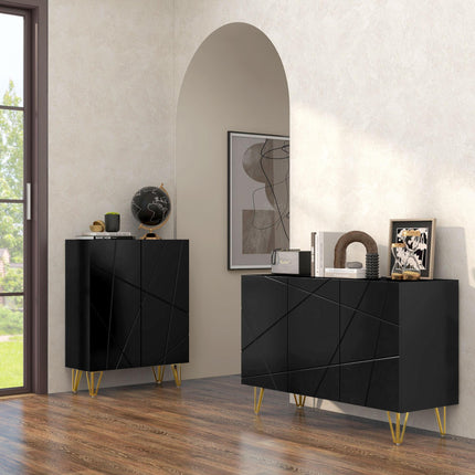 Modern Luxe High Gloss Sideboard with Hairpin Legs - White