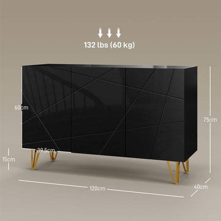 Modern Luxe High Gloss Sideboard with Hairpin Legs - White