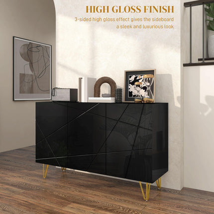 Modern Luxe High Gloss Sideboard with Hairpin Legs - White