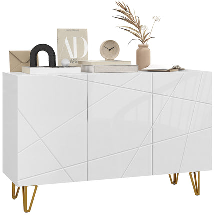 Modern Luxe High Gloss Sideboard with Gold Hairpin Legs - White