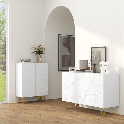 Modern Luxe High Gloss Sideboard with Gold Hairpin Legs - White