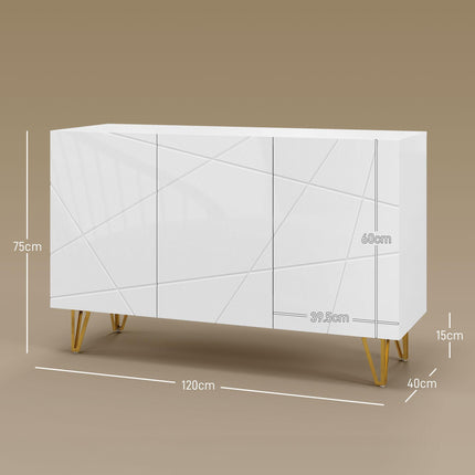 Modern Luxe High Gloss Sideboard with Gold Hairpin Legs - White