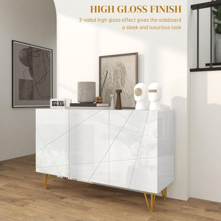 Modern Luxe High Gloss Sideboard with Gold Hairpin Legs - White