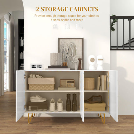 Modern Luxe High Gloss Sideboard with Gold Hairpin Legs - White