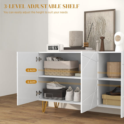 Modern Luxe High Gloss Sideboard with Gold Hairpin Legs - White