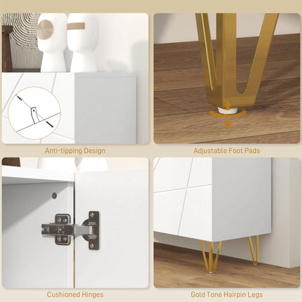 Modern Luxe High Gloss Sideboard with Gold Hairpin Legs - White