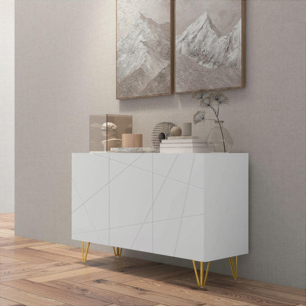 Modern Luxe High Gloss Sideboard with Gold Hairpin Legs - White