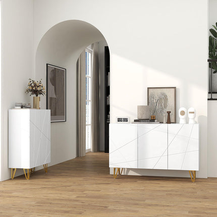 Modern Luxe High Gloss Sideboard with Gold Hairpin Legs - White