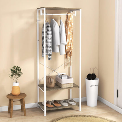 Hallway Coat Rack and Shoe Bench with Shelves - Grey