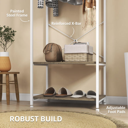 Hallway Coat Rack and Shoe Bench with Shelves - Grey