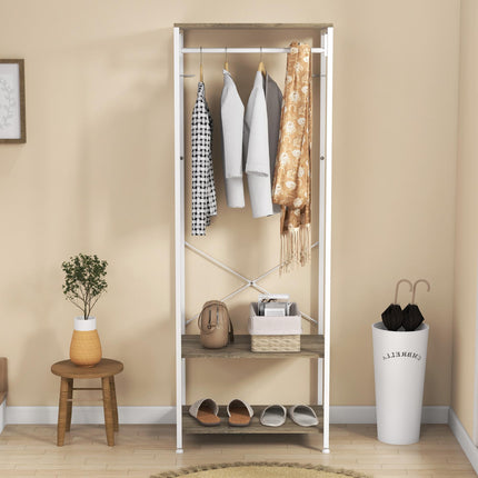 Hallway Coat Rack and Shoe Bench with Shelves - Grey