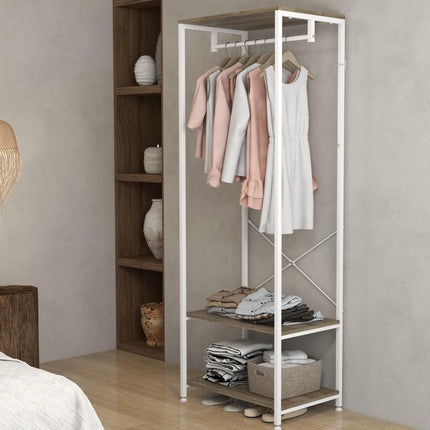 Hallway Coat Rack and Shoe Bench with Shelves - Grey