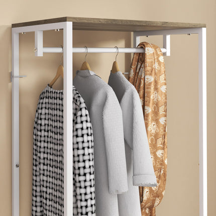 Hallway Coat Rack and Shoe Bench with Shelves - Grey