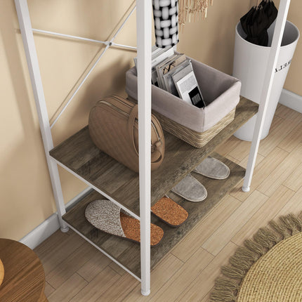Hallway Coat Rack and Shoe Bench with Shelves - Grey